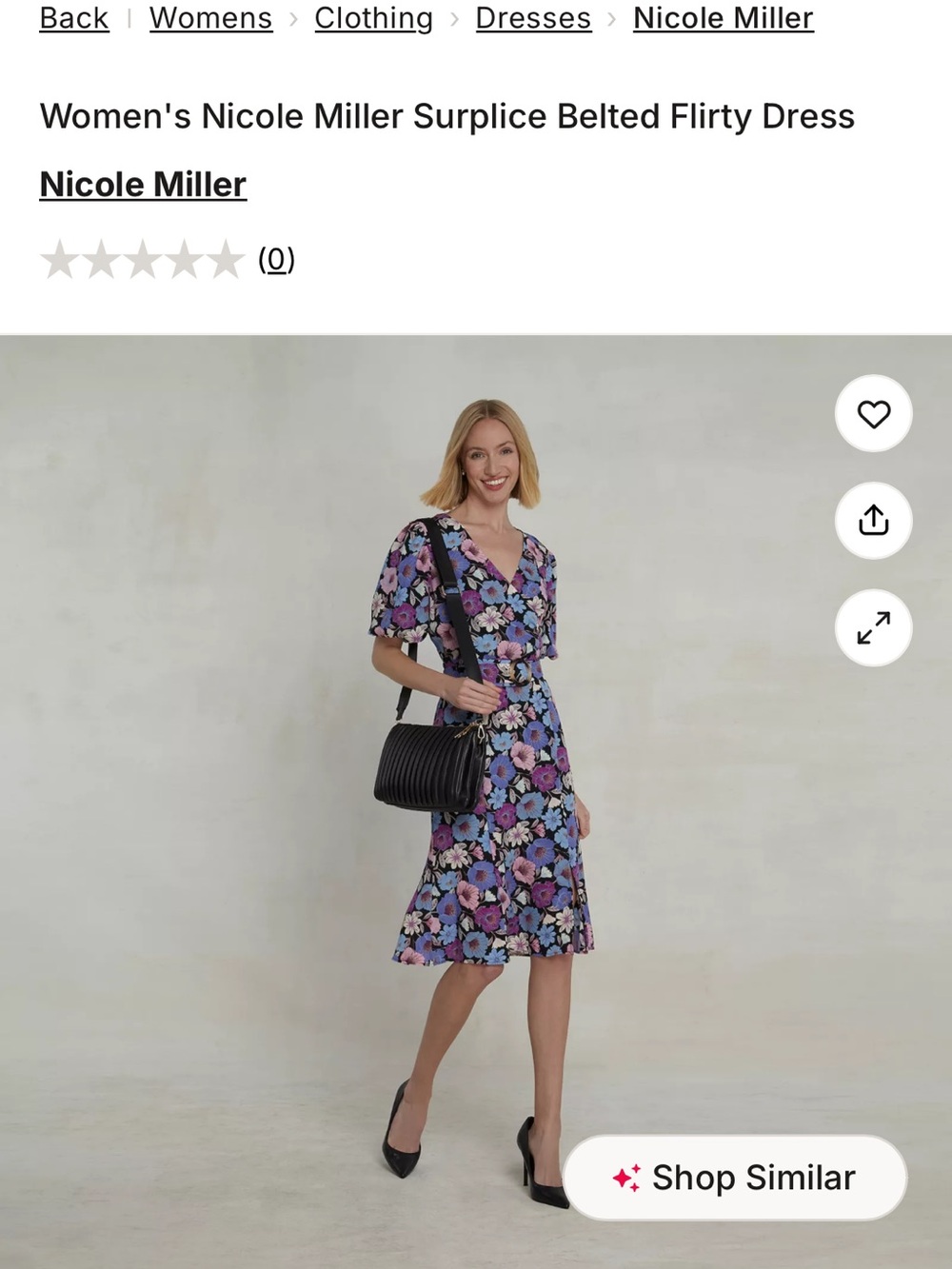 NWT Nicole Miller Purple Floral Surplice Belted Dress
